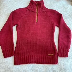 Dubarry of Ireland Knit 1/4 Zip Sweater UK 8 Small Red Equestrian Alpaca Cotton